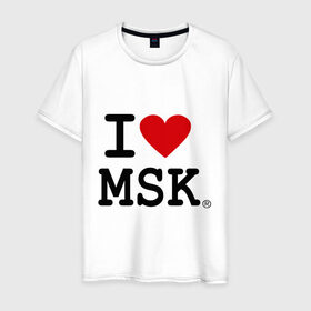 Мужская футболка хлопок с принтом I love MSK (Moscow) в Новосибирске, 100% хлопок | прямой крой, круглый вырез горловины, длина до линии бедер, слегка спущенное плечо. | Тематика изображения на принте: i love | moscow | russia | москва | россия | столица | я люблю москву