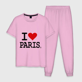 Мужская пижама хлопок с принтом I love Paris в Новосибирске, 100% хлопок | брюки и футболка прямого кроя, без карманов, на брюках мягкая резинка на поясе и по низу штанин
 | i love | i love paris | европа | париж | франция | французский | я люблю париж