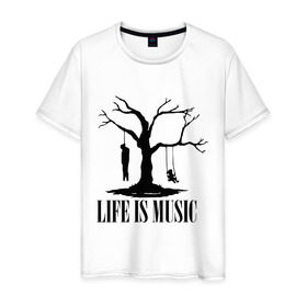 Мужская футболка хлопок с принтом Life is music (dead) в Новосибирске, 100% хлопок | прямой крой, круглый вырез горловины, длина до линии бедер, слегка спущенное плечо. | 