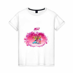 Женская футболка хлопок с принтом Winx club new в Новосибирске, 100% хлопок | прямой крой, круглый вырез горловины, длина до линии бедер, слегка спущенное плечо | winx | винкс