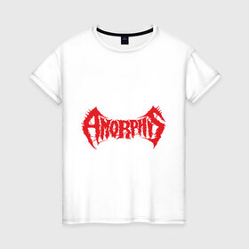 Женская футболка хлопок с принтом Amorphis в Новосибирске, 100% хлопок | прямой крой, круглый вырез горловины, длина до линии бедер, слегка спущенное плечо | аморфис | лого amorphis | лого аморфис | логотип amorphis | логотип аморфис | символика аморфис | эмблема amorphis | эмблема аморфис