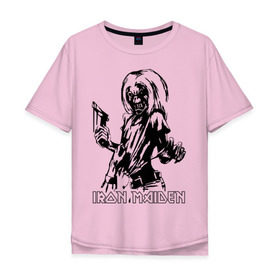 Мужская футболка хлопок Oversize с принтом Iron Maden с демоном в Новосибирске, 100% хлопок | свободный крой, круглый ворот, “спинка” длиннее передней части | iron maden | rock | демон | панк | рок | эмблема iron maden