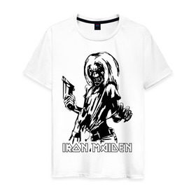 Мужская футболка хлопок с принтом Iron Maden с демоном в Новосибирске, 100% хлопок | прямой крой, круглый вырез горловины, длина до линии бедер, слегка спущенное плечо. | iron maden | rock | демон | панк | рок | эмблема iron maden