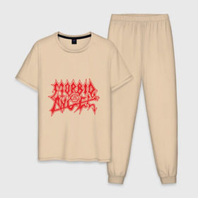 Мужская пижама хлопок с принтом Morbid Angel в Новосибирске, 100% хлопок | брюки и футболка прямого кроя, без карманов, на брюках мягкая резинка на поясе и по низу штанин
 | Тематика изображения на принте: death metal