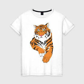 Женская футболка хлопок с принтом Тигр (7) в Новосибирске, 100% хлопок | прямой крой, круглый вырез горловины, длина до линии бедер, слегка спущенное плечо | животные | кошачьи | тигр | хищник
