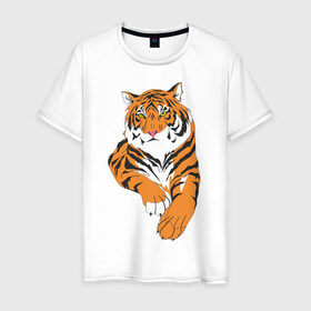 Мужская футболка хлопок с принтом Тигр (7) в Новосибирске, 100% хлопок | прямой крой, круглый вырез горловины, длина до линии бедер, слегка спущенное плечо. | животные | кошачьи | тигр | хищник
