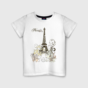 Детская футболка хлопок с принтом Paris (2) в Новосибирске, 100% хлопок | круглый вырез горловины, полуприлегающий силуэт, длина до линии бедер | Тематика изображения на принте: башня | париж | парижане | франция | французский | французы | эйфелева