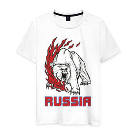Мужская футболка хлопок с принтом Russia (3) в Новосибирске, 100% хлопок | прямой крой, круглый вырез горловины, длина до линии бедер, слегка спущенное плечо. | медведь | россия | сила | я русский