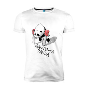 Мужская футболка премиум с принтом Gangsta Panda (2) в Новосибирске, 92% хлопок, 8% лайкра | приталенный силуэт, круглый вырез ворота, длина до линии бедра, короткий рукав | Тематика изображения на принте: панда
