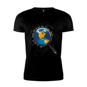 Мужская футболка премиум с принтом И всетаки она вертится в Новосибирске, 92% хлопок, 8% лайкра | приталенный силуэт, круглый вырез ворота, длина до линии бедра, короткий рукав | earth | planet | глобус | земной шар | и все таки он вертится | мир | планета земля