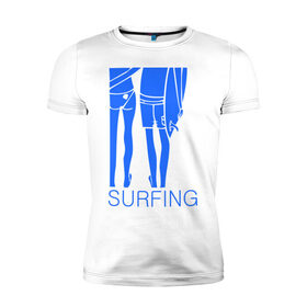 Мужская футболка премиум с принтом Surfing (3) в Новосибирске, 92% хлопок, 8% лайкра | приталенный силуэт, круглый вырез ворота, длина до линии бедра, короткий рукав | Тематика изображения на принте: surf | surfing | волна | серф | серфер | серфинг