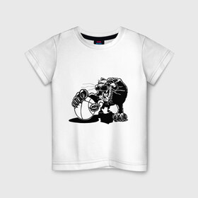Детская футболка хлопок с принтом Пантера с мячем в Новосибирске, 100% хлопок | круглый вырез горловины, полуприлегающий силуэт, длина до линии бедер | basketball | баскетбольный мяч | пантера