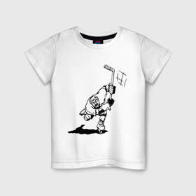 Детская футболка хлопок с принтом Хоккеист в атаке в Новосибирске, 100% хлопок | круглый вырез горловины, полуприлегающий силуэт, длина до линии бедер | hockey | нхл | хоккеист | хоккеист в атаке | хоккей