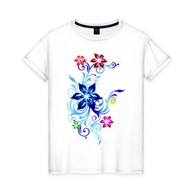 Женская футболка хлопок с принтом Цветы Пандоры в Новосибирске, 100% хлопок | прямой крой, круглый вырез горловины, длина до линии бедер, слегка спущенное плечо | букет | цветочки | цветы