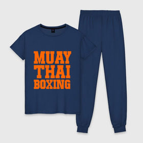 Женская пижама хлопок с принтом Muay Thai Boxing в Новосибирске, 100% хлопок | брюки и футболка прямого кроя, без карманов, на брюках мягкая резинка на поясе и по низу штанин | емельяненко | муай тай