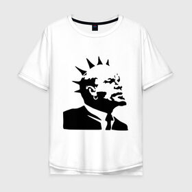 Мужская футболка хлопок Oversize с принтом Ленин с ирокезом в Новосибирске, 100% хлопок | свободный крой, круглый ворот, “спинка” длиннее передней части | punk | большевики | владимир ильич | владимир ульянов | ирокез | ленин | панк | революция | ссср