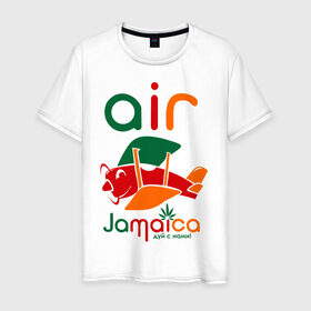 Мужская футболка хлопок с принтом Самолетик в Новосибирске, 100% хлопок | прямой крой, круглый вырез горловины, длина до линии бедер, слегка спущенное плечо. | Тематика изображения на принте: jamaica | самолет | самолетик | ямайка