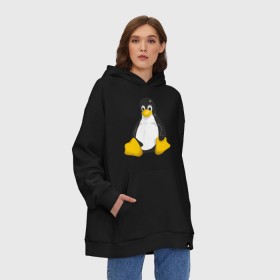 Худи SuperOversize хлопок с принтом Linux (7) в Новосибирске, 70% хлопок, 30% полиэстер, мягкий начес внутри | карман-кенгуру, эластичная резинка на манжетах и по нижней кромке, двухслойный капюшон
 | пингвин