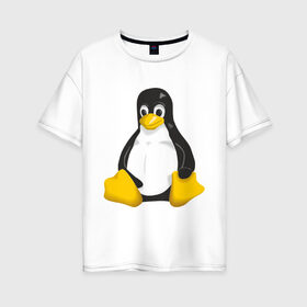 Женская футболка хлопок Oversize с принтом Linux (7) в Новосибирске, 100% хлопок | свободный крой, круглый ворот, спущенный рукав, длина до линии бедер
 | пингвин
