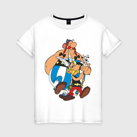 Женская футболка хлопок с принтом Asterix&Obelix (3) в Новосибирске, 100% хлопок | прямой крой, круглый вырез горловины, длина до линии бедер, слегка спущенное плечо | астерикс | астерикс и обеликс | обеликс