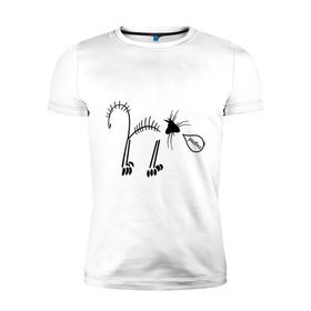 Мужская футболка премиум с принтом Кот рыбак в Новосибирске, 92% хлопок, 8% лайкра | приталенный силуэт, круглый вырез ворота, длина до линии бедра, короткий рукав | кот рыбаккот | котик | котэ | кошак | рыба | рыбак | рыбка