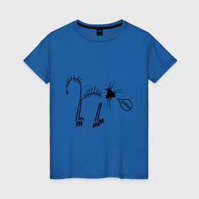 Женская футболка хлопок с принтом Кот рыбак в Новосибирске, 100% хлопок | прямой крой, круглый вырез горловины, длина до линии бедер, слегка спущенное плечо | кот рыбаккот | котик | котэ | кошак | рыба | рыбак | рыбка