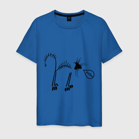 Мужская футболка хлопок с принтом Кот рыбак в Новосибирске, 100% хлопок | прямой крой, круглый вырез горловины, длина до линии бедер, слегка спущенное плечо. | кот рыбаккот | котик | котэ | кошак | рыба | рыбак | рыбка