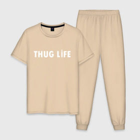 Мужская пижама хлопок с принтом Thug life в Новосибирске, 100% хлопок | брюки и футболка прямого кроя, без карманов, на брюках мягкая резинка на поясе и по низу штанин
 | gangsta | gansta | hip | hip hop | hop | rap | пуля | реп | рэп | рэпчина | хип | хип хоп