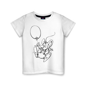 Детская футболка хлопок с принтом Мышка с шариком в Новосибирске, 100% хлопок | круглый вырез горловины, полуприлегающий силуэт, длина до линии бедер | воздушный | мышенок | мышка | мышонок | мышь | шар | шарик