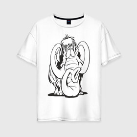 Женская футболка хлопок Oversize с принтом Мамонтенок в Новосибирске, 100% хлопок | свободный крой, круглый ворот, спущенный рукав, длина до линии бедер
 | слон