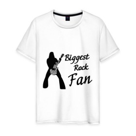 Мужская футболка хлопок с принтом Rock Fan в Новосибирске, 100% хлопок | прямой крой, круглый вырез горловины, длина до линии бедер, слегка спущенное плечо. | rock | крупнейший рок поклонник | музыка | рок | рок музыка | фанат | фанат рока