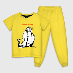 Детская пижама хлопок с принтом Самый сильный в Новосибирске, 100% хлопок |  брюки и футболка прямого кроя, без карманов, на брюках мягкая резинка на поясе и по низу штанин
 | Тематика изображения на принте: ferocious | дикий | жестокий | животные | морж | самый сильный | свирепый