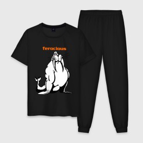 Мужская пижама хлопок с принтом Самый сильный в Новосибирске, 100% хлопок | брюки и футболка прямого кроя, без карманов, на брюках мягкая резинка на поясе и по низу штанин
 | ferocious | дикий | жестокий | животные | морж | самый сильный | свирепый