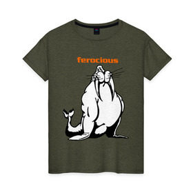 Женская футболка хлопок с принтом Самый сильный в Новосибирске, 100% хлопок | прямой крой, круглый вырез горловины, длина до линии бедер, слегка спущенное плечо | ferocious | дикий | жестокий | животные | морж | самый сильный | свирепый
