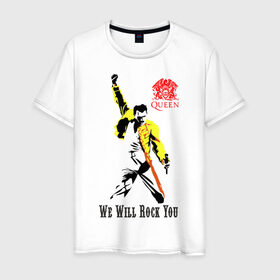 Мужская футболка хлопок с принтом Queen. We will rock you! в Новосибирске, 100% хлопок | прямой крой, круглый вырез горловины, длина до линии бедер, слегка спущенное плечо. | freddie | mercury | queen | меркури | меркьюри | фредди
