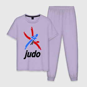 Мужская пижама хлопок с принтом Дзюдо - Judo эмблема в Новосибирске, 100% хлопок | брюки и футболка прямого кроя, без карманов, на брюках мягкая резинка на поясе и по низу штанин
 | дзюдо