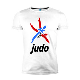 Мужская футболка премиум с принтом Дзюдо - Judo эмблема в Новосибирске, 92% хлопок, 8% лайкра | приталенный силуэт, круглый вырез ворота, длина до линии бедра, короткий рукав | дзюдо