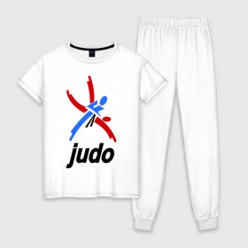 Женская пижама хлопок с принтом Дзюдо - Judo эмблема в Новосибирске, 100% хлопок | брюки и футболка прямого кроя, без карманов, на брюках мягкая резинка на поясе и по низу штанин | дзюдо