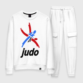 Женский костюм хлопок с принтом Дзюдо - Judo эмблема в Новосибирске, 100% хлопок | на свитшоте круглая горловина, мягкая резинка по низу. Брюки заужены к низу, на них два вида карманов: два 