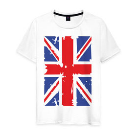 Мужская футболка хлопок с принтом Британский флаг в Новосибирске, 100% хлопок | прямой крой, круглый вырез горловины, длина до линии бедер, слегка спущенное плечо. | great britain | uk | united kingdom | английский флаг | британский флаг | флаг uk | флаг англии | флаг британии | флаг великобритании
