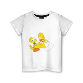 Детская футболка хлопок с принтом Гомер душит Барта в Новосибирске, 100% хлопок | круглый вырез горловины, полуприлегающий силуэт, длина до линии бедер | гомер