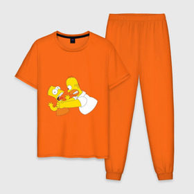 Мужская пижама хлопок с принтом Гомер душит Барта в Новосибирске, 100% хлопок | брюки и футболка прямого кроя, без карманов, на брюках мягкая резинка на поясе и по низу штанин
 | гомер