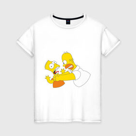 Женская футболка хлопок с принтом Гомер душит Барта в Новосибирске, 100% хлопок | прямой крой, круглый вырез горловины, длина до линии бедер, слегка спущенное плечо | гомер