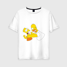 Женская футболка хлопок Oversize с принтом Гомер душит Барта в Новосибирске, 100% хлопок | свободный крой, круглый ворот, спущенный рукав, длина до линии бедер
 | гомер