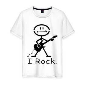 Мужская футболка хлопок с принтом Чувак с гитарой - I Rock в Новосибирске, 100% хлопок | прямой крой, круглый вырез горловины, длина до линии бедер, слегка спущенное плечо. | гитара