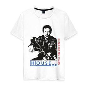 Мужская футболка хлопок с принтом House m.d. Genious в Новосибирске, 100% хлопок | прямой крой, круглый вырез горловины, длина до линии бедер, слегка спущенное плечо. | house | house md | доктор хауз | доктор хаус | хаус | хью лори