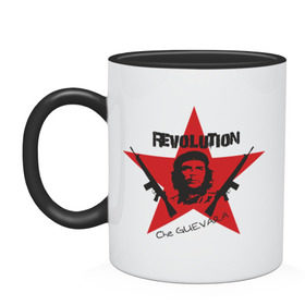 Кружка двухцветная с принтом Che Guevara - revolution в Новосибирске, керамика | объем — 330 мл, диаметр — 80 мм. Цветная ручка и кайма сверху, в некоторых цветах — вся внутренняя часть | che guevara | revolution | гевара | звезда | куба | революция | че