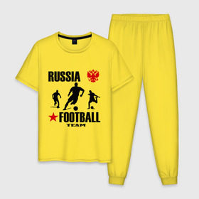Мужская пижама хлопок с принтом Российская футбольная команда в Новосибирске, 100% хлопок | брюки и футболка прямого кроя, без карманов, на брюках мягкая резинка на поясе и по низу штанин
 | russia football team