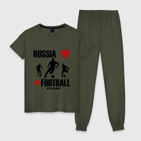 Женская пижама хлопок с принтом Российская футбольная команда в Новосибирске, 100% хлопок | брюки и футболка прямого кроя, без карманов, на брюках мягкая резинка на поясе и по низу штанин | russia football team