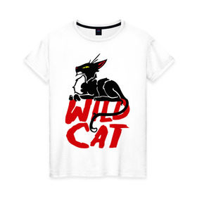 Женская футболка хлопок с принтом Wild Cat (2) в Новосибирске, 100% хлопок | прямой крой, круглый вырез горловины, длина до линии бедер, слегка спущенное плечо | wild cat | дикая кошка | киса | кошечка | кошка | кошки